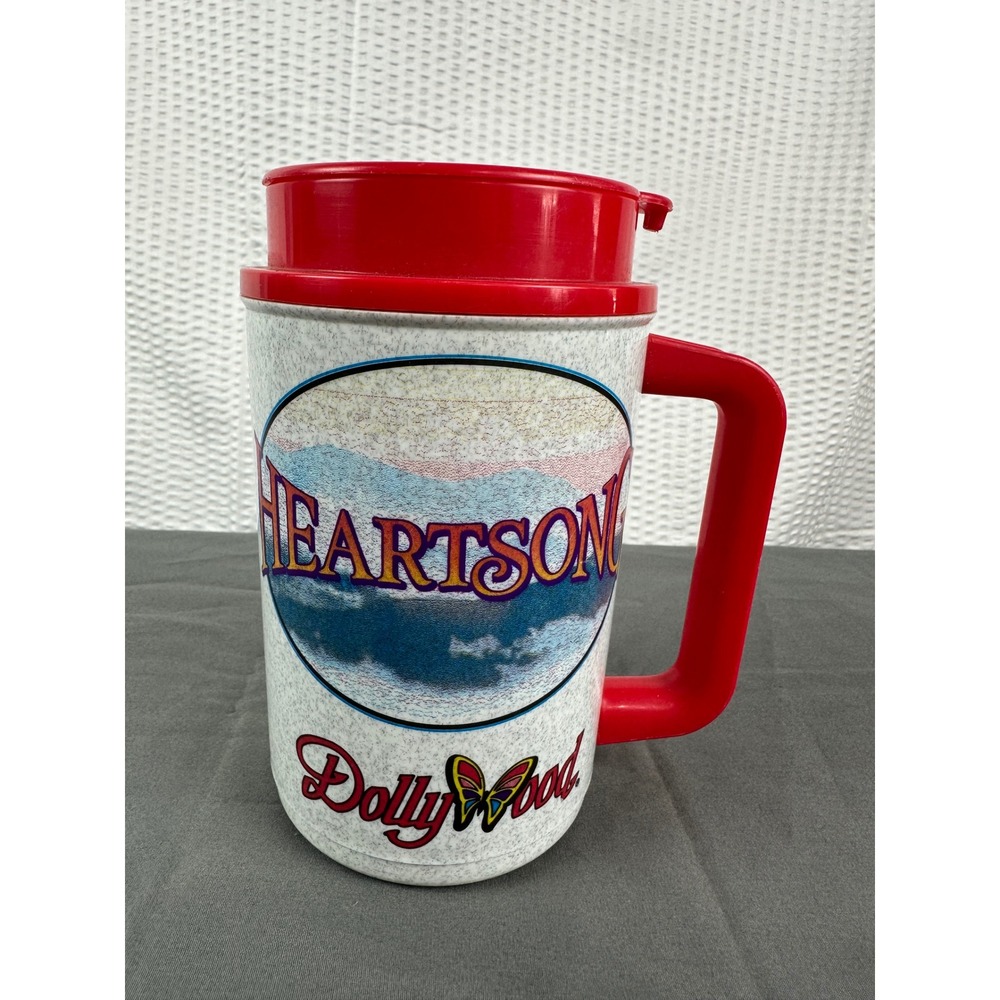 Vintage Dollywood Heartsong Travel Mug Red Lid Plastic Thermos Cup